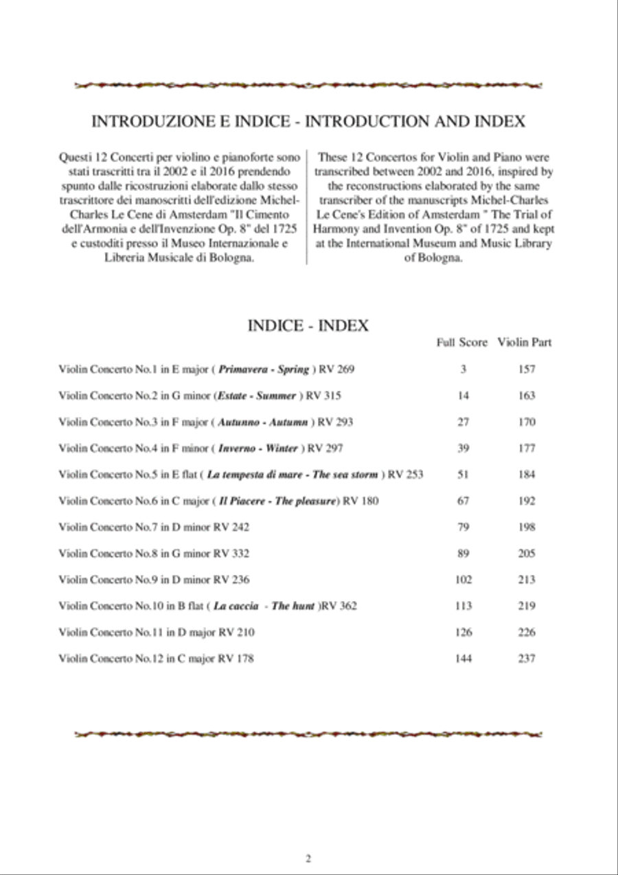 Vivaldi - Il Cimento dell'Armonia e dell'Invenzione Op.8 - 12 Concertos for Violin and Piano Violin Solo scores gallery preview page 2