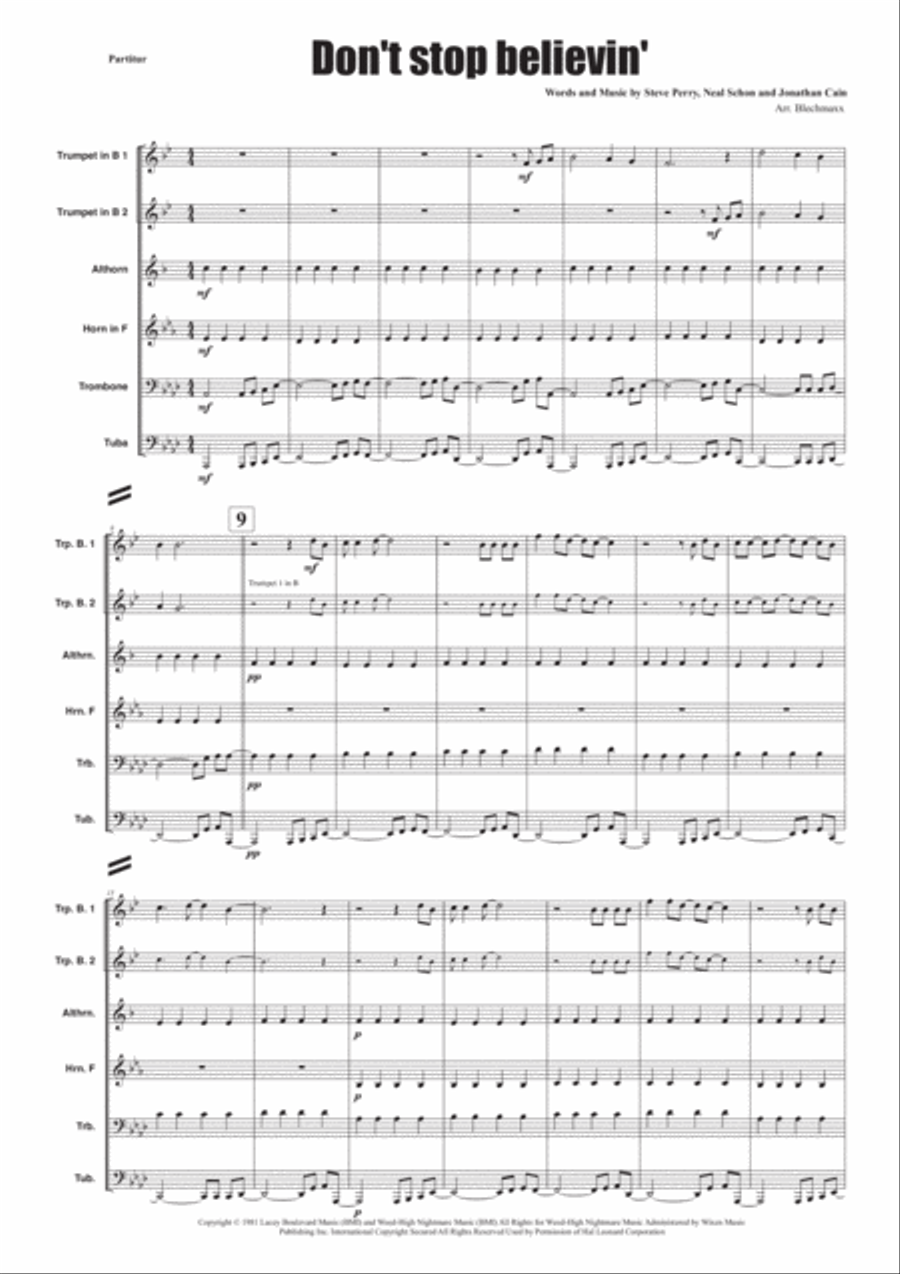 Don't Stop Believin' Brass Ensemble scores gallery preview page 1