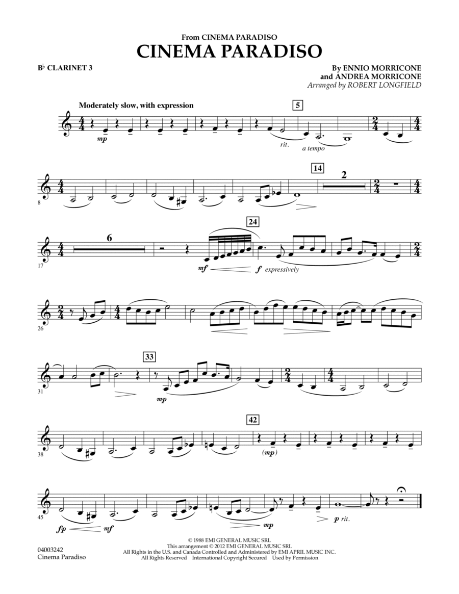 Cinema Paradiso (Flexible Solo with Band) - Bb Clarinet 3