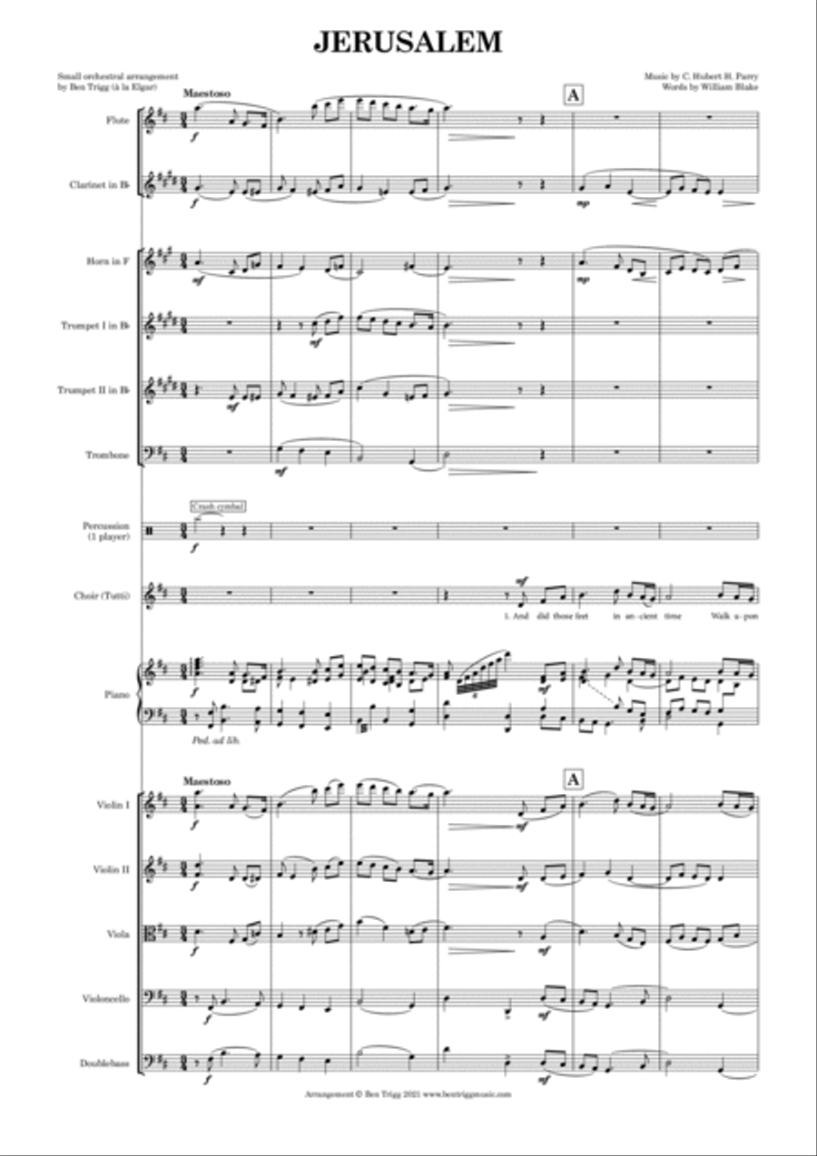 Jerusalem, for small orchestral ensemble and tutti choir (à la Elgar) – Score and parts Chamber Orchestra scores gallery preview page 3