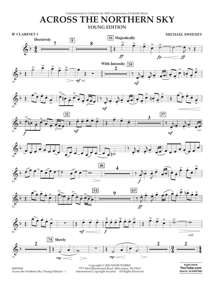 Across The Northern Sky (Young Edition) - Bb Clarinet 1 Concert Band scores gallery preview page 1