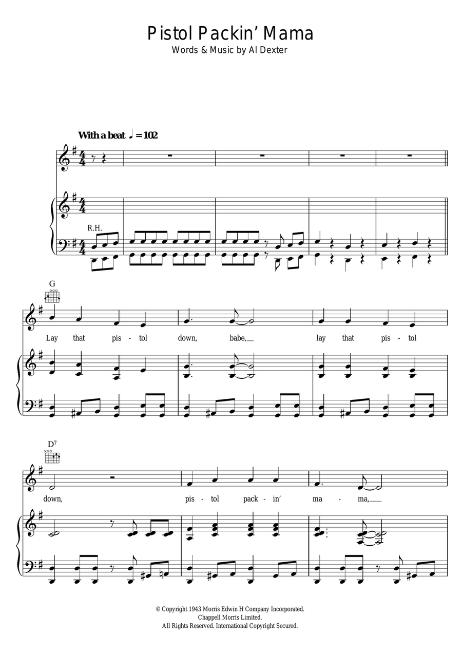 Pistol Packin' Mama Pistol Packin' Mama Piano, Vocal scores gallery preview page 1
