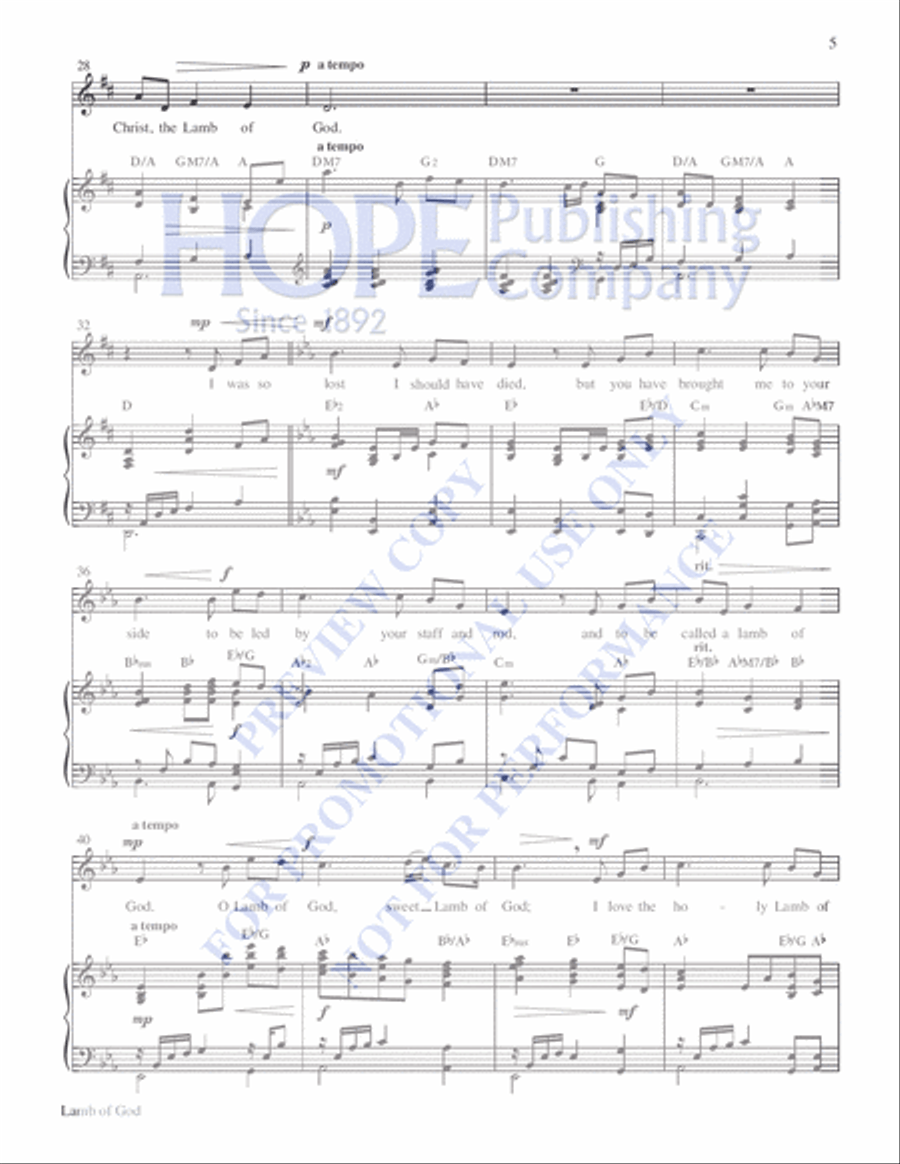 Lamb of God - Vocal Solo (Med. Voice, Key of D) Medium Voice scores gallery preview page 5
