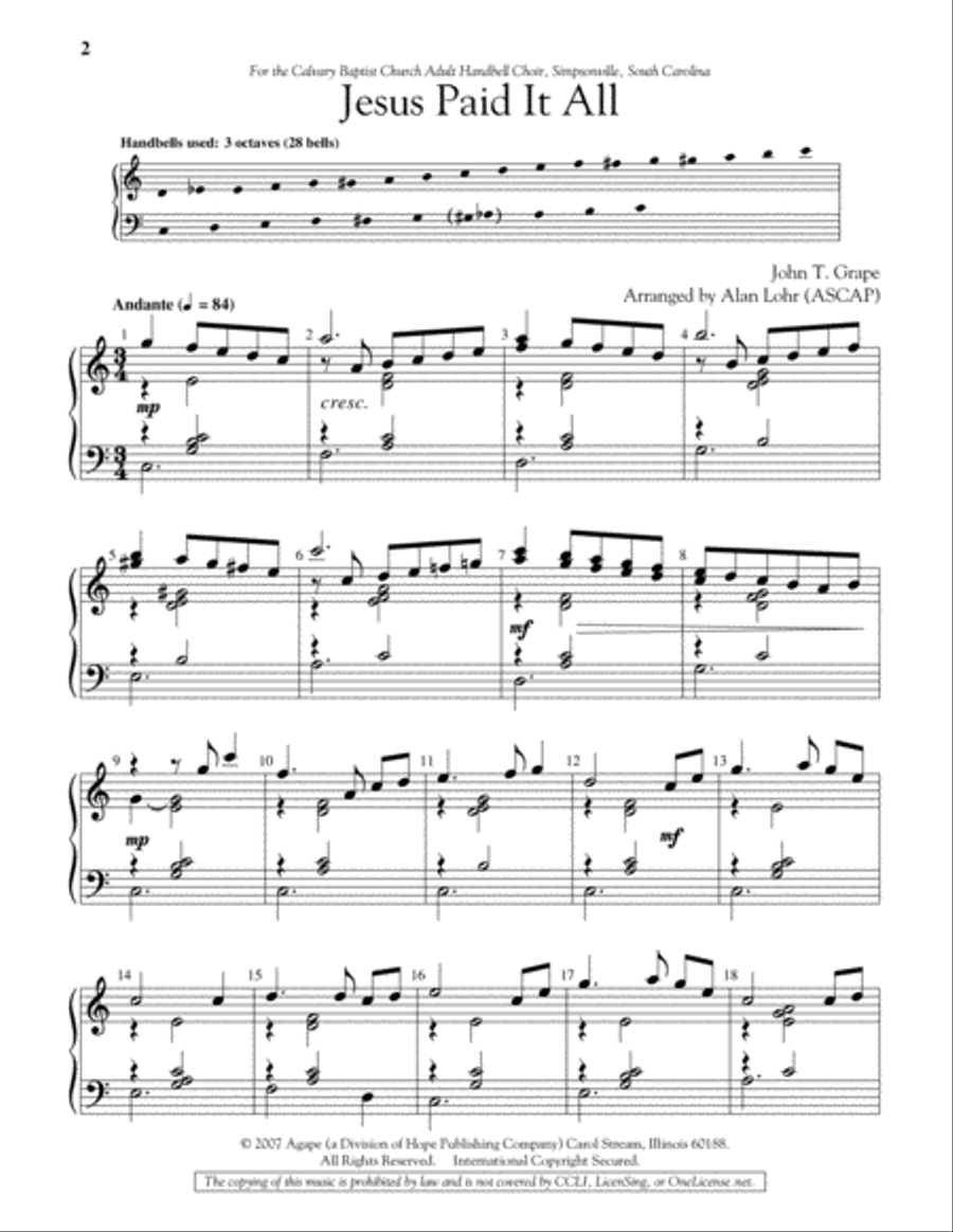Jesus Paid It All 3-Octaves scores gallery preview page 2