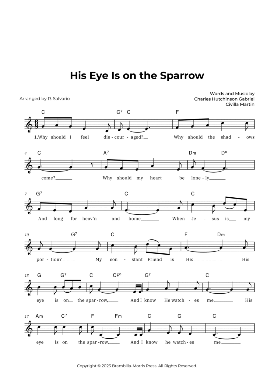 His Eye Is on the Sparrow (Key of C Major) Piano scores gallery preview page 1