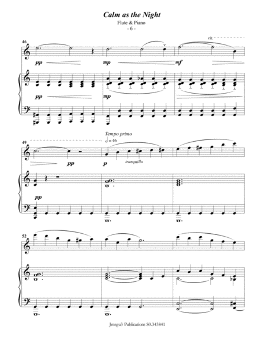 Bohm: Calm as the Night for Flute & Piano Flute Solo scores gallery preview page 6