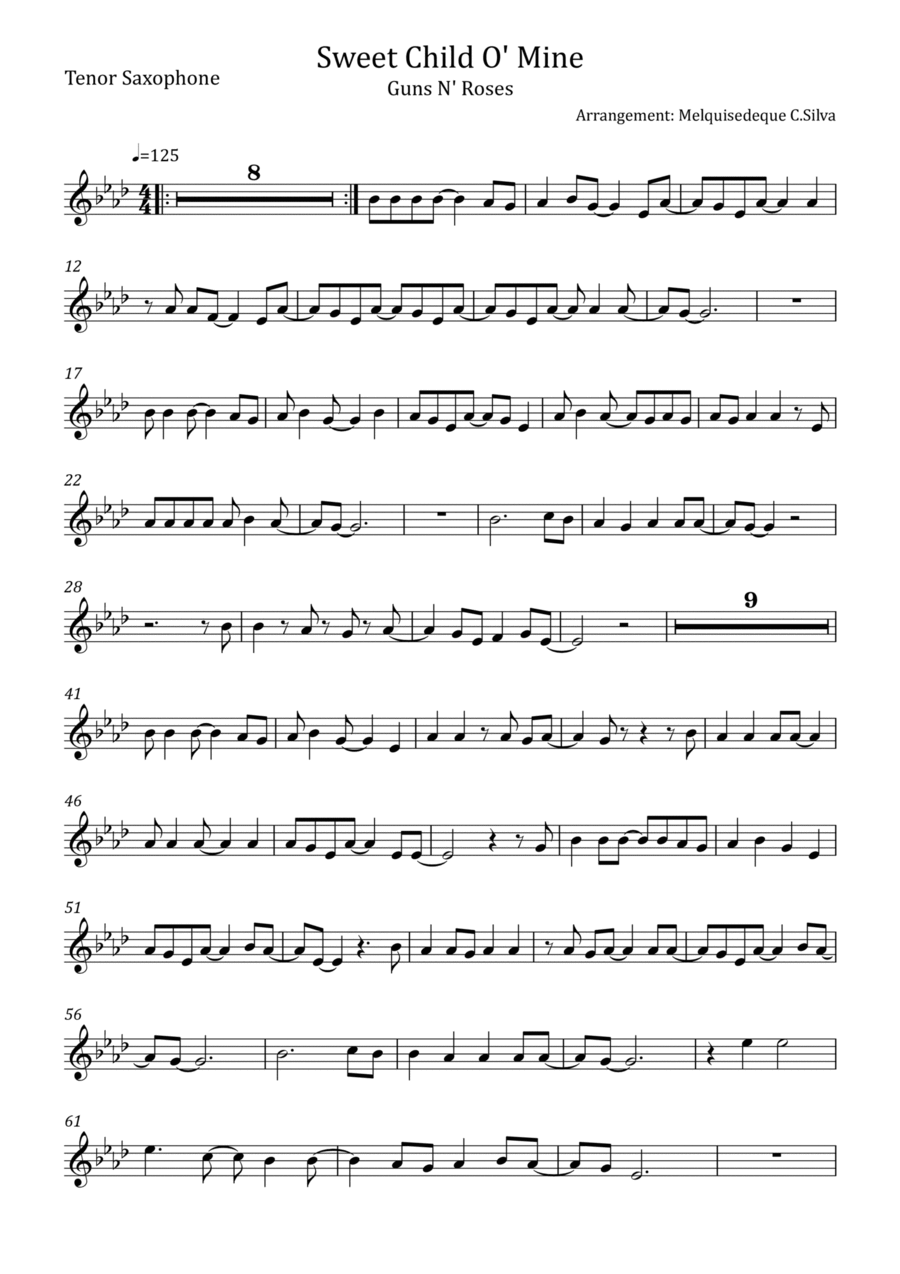 Sweet Child O' Mine Tenor Saxophone scores gallery preview page 1
