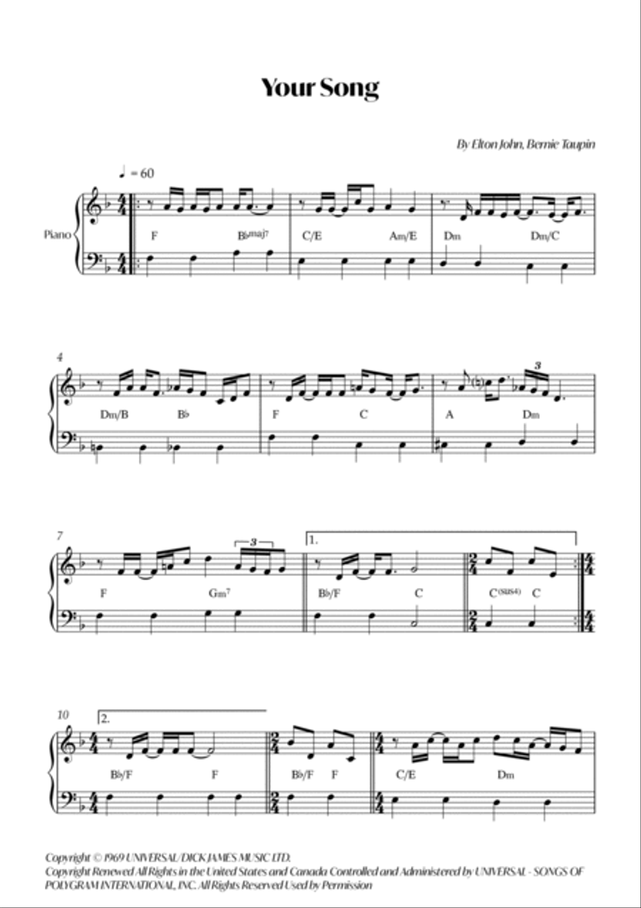 Your Song Easy Piano scores gallery preview page 2