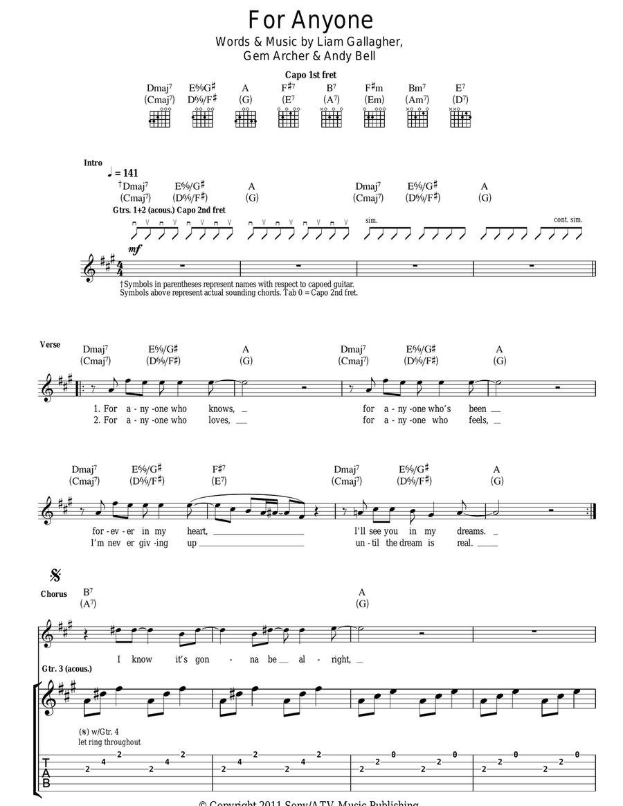For Anyone For Anyone Guitar Tablature scores gallery preview page 1