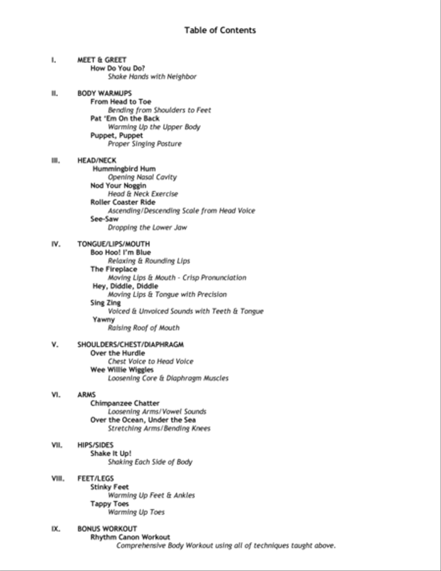 Quick & Easy Vocal Workouts from Head to Toe for Children Unison Choir scores gallery preview page 3