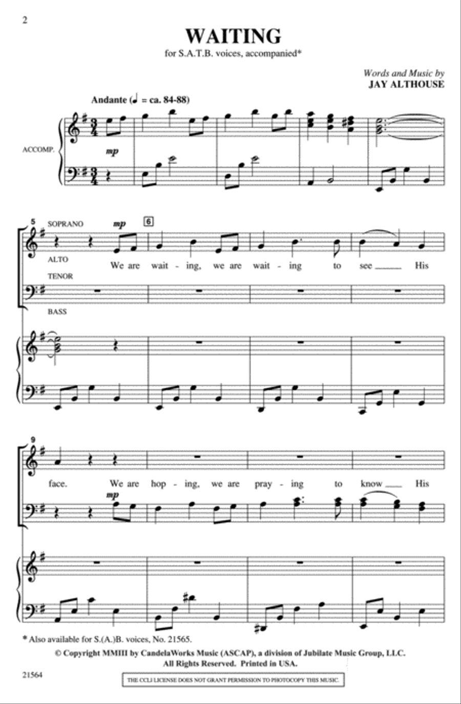 Waiting 4-Part scores gallery preview page 2