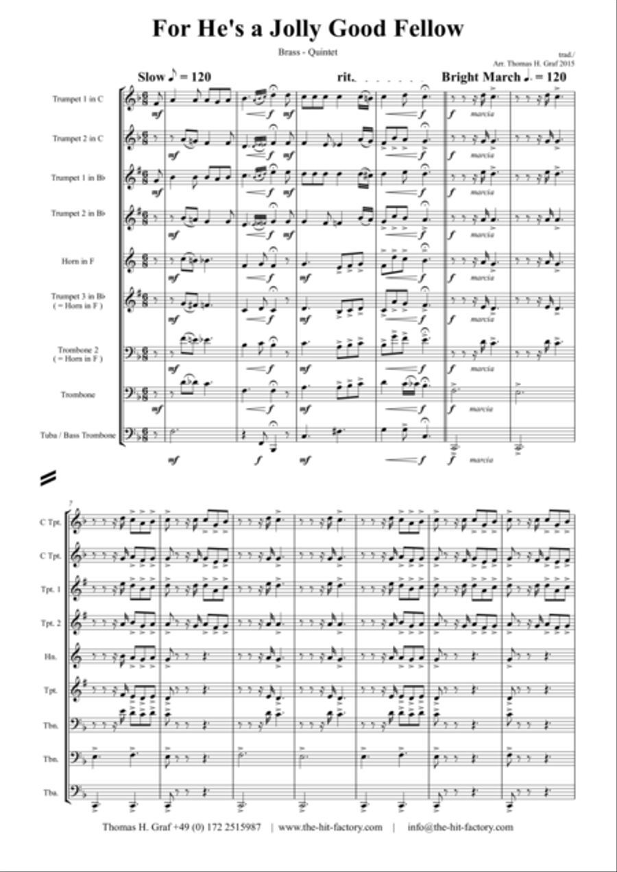 For He's a Jolly Good Fellow - Folk Song and Toast - Brass Quintet Brass Quintet scores gallery preview page 1