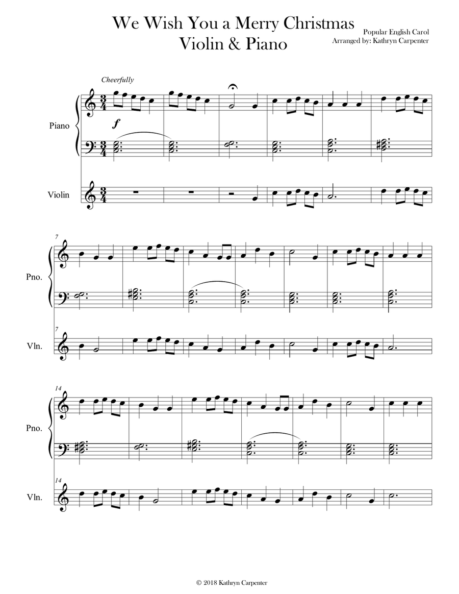 We Wish You a Merry Christmas (Easy Piano & Violin) We Wish You a Merry Christmas (Easy Piano & Violin) Violin Solo scores gallery preview page 1