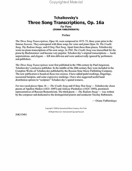 Three Song Transcriptions, Opus16