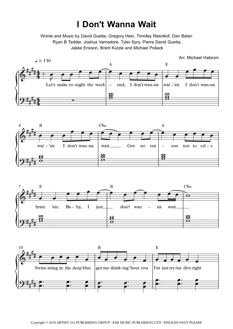 I Don't Wanna Wait I Don't Wanna Wait Piano Solo scores gallery preview page 1