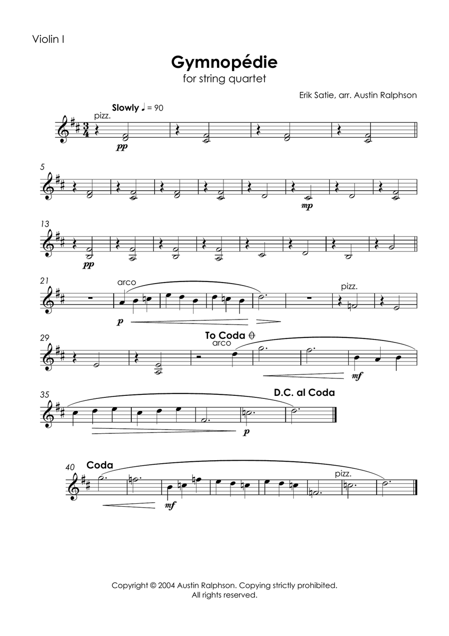 Gymnopedie No.1 - string quartet String Quartet scores gallery preview page 3