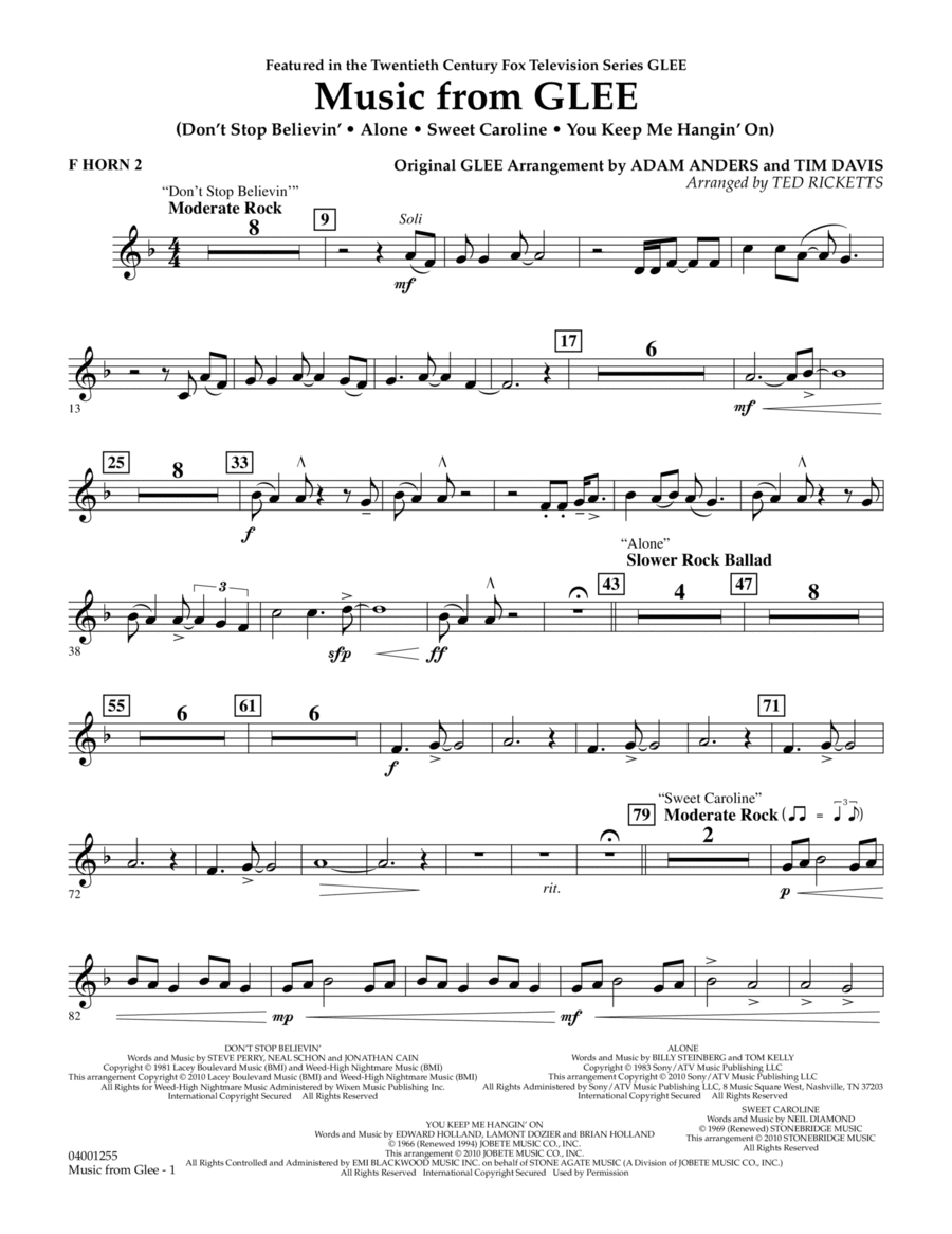 Music from Glee - F Horn 2 Horn scores gallery preview page 1