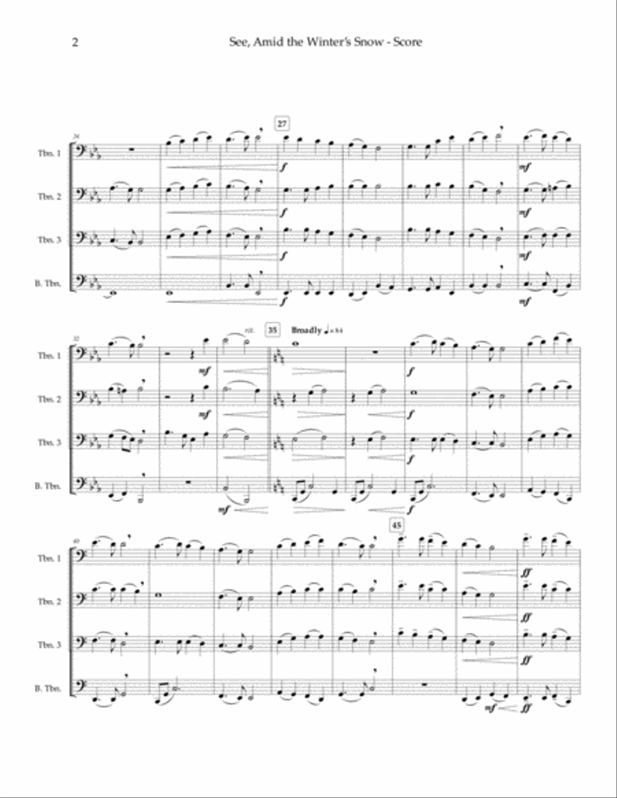 See, Amid the Winter's Snow - trombone quartet (or euphoniums/tuba, cellos/bass) Brass Quartet scores gallery preview page 3