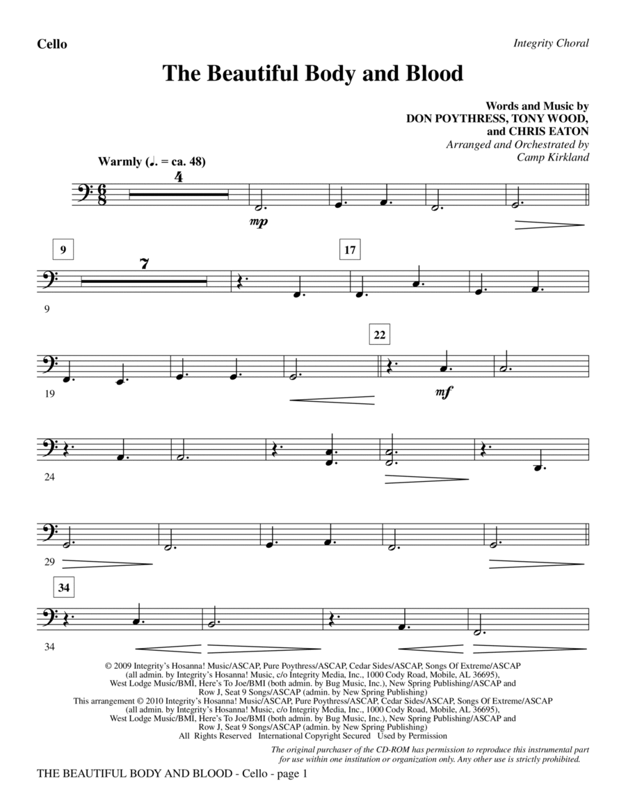The Beautiful Body And Blood - Cello Choir scores gallery preview page 1