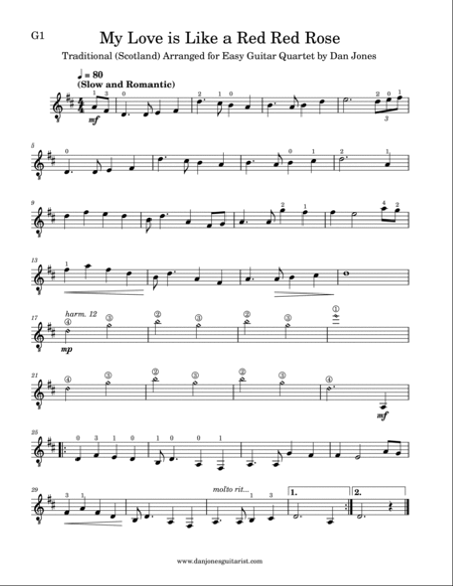 My Love is Like a Red, Red Rose (Guitar Quartet Version) Guitar Ensemble scores gallery preview page 6