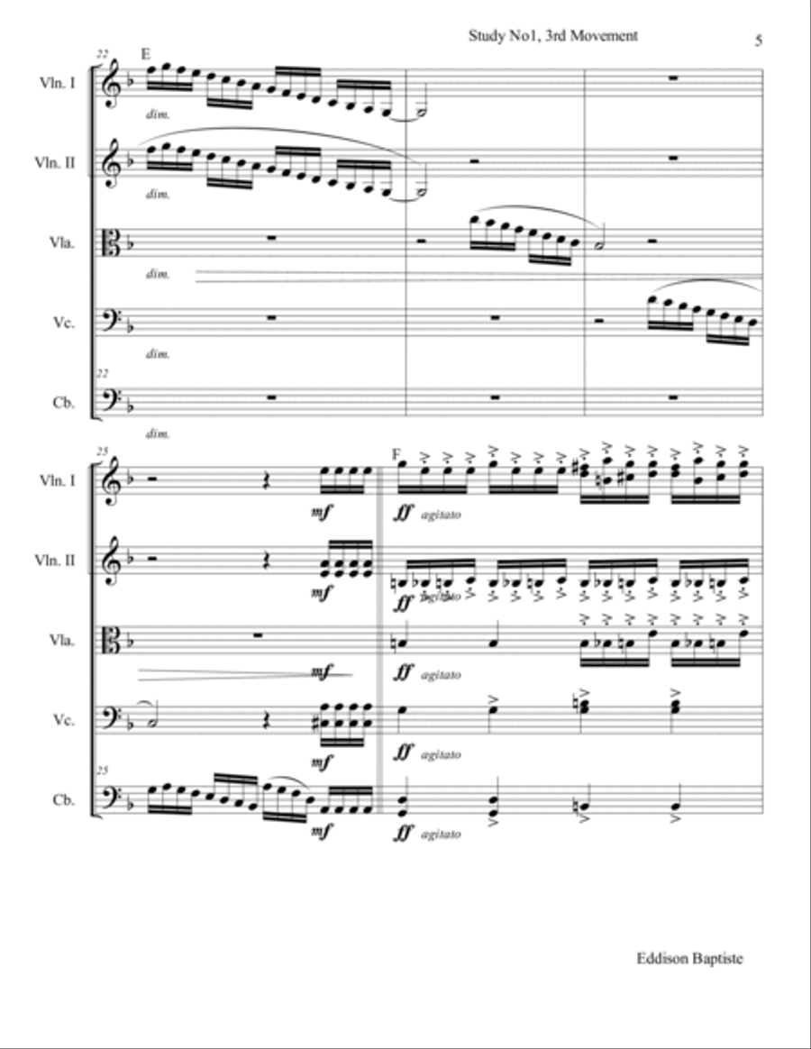 Study No1, 3rd Movement AIIEGRETTO AGITATO String Orchestra scores gallery preview page 5