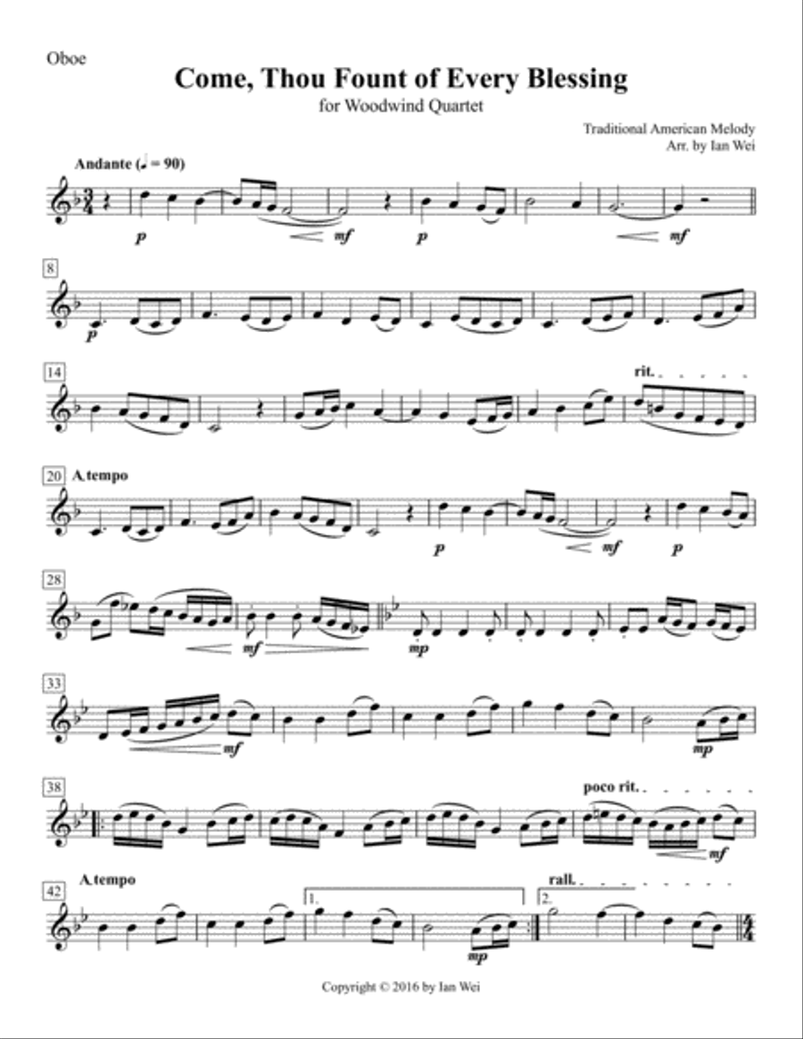 Come, Thou Fount of Every Blessing for Woodwind Quartet Woodwind Quartet scores gallery preview page 3