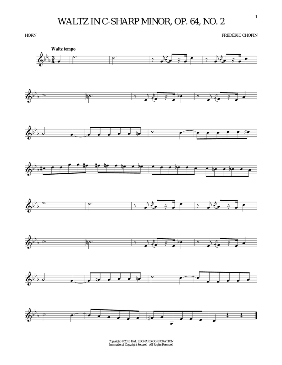 Waltz In C-Sharp Minor, Op. 64, No. 2 Horn Solo scores gallery preview page 1