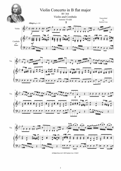 Vivaldi - Violin Concerto in B flat major RV 364 for Violin and Cembalo (or Piano) image number null