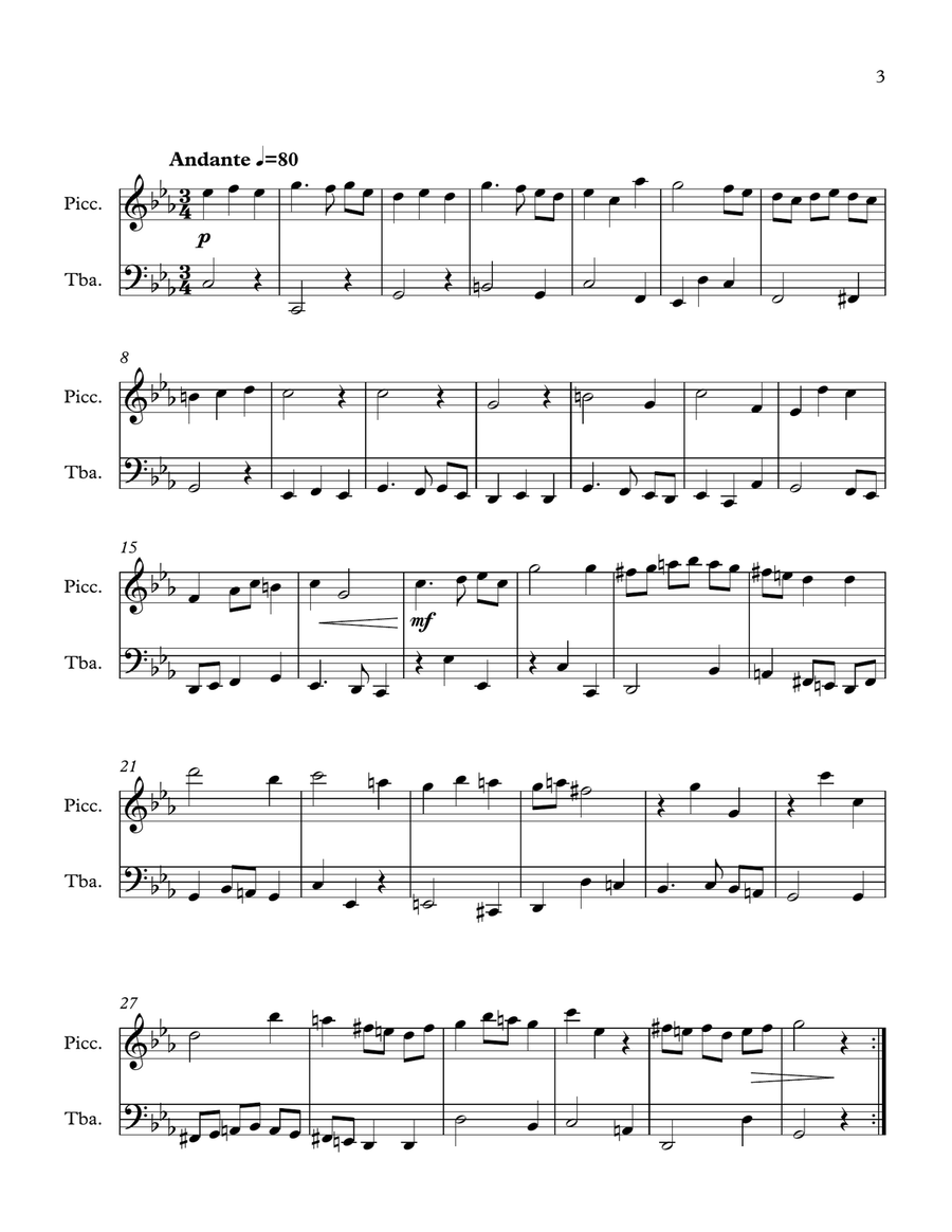 Duet for Piccolo and Tuba Piccolo scores gallery preview page 3