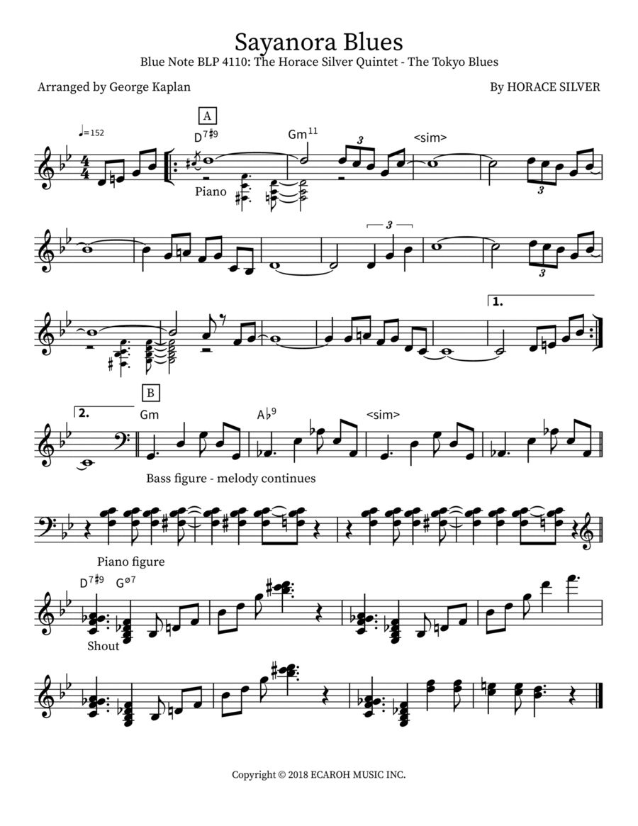 Sayanora Blues Piano scores gallery preview page 1