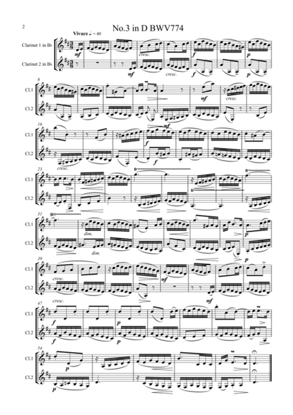 Bach: 3 Two Part Inventions (Nos.1,3 & 4) - clarinet duet (additional opt. bass clt)