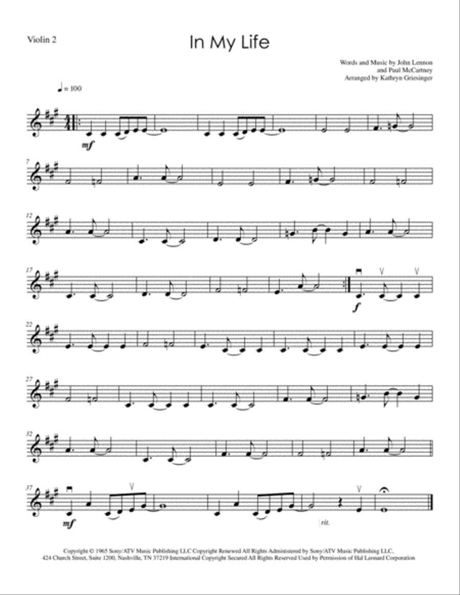 In My Life String Quartet scores gallery preview page 2