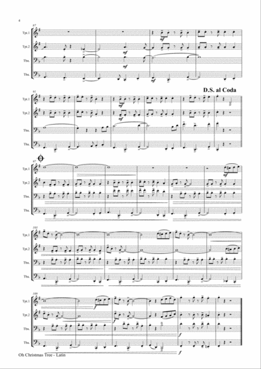 Oh Christmas tree - Latin - (Oh Tannenbaum) - Brass Quartet Brass Quartet scores gallery preview page 5