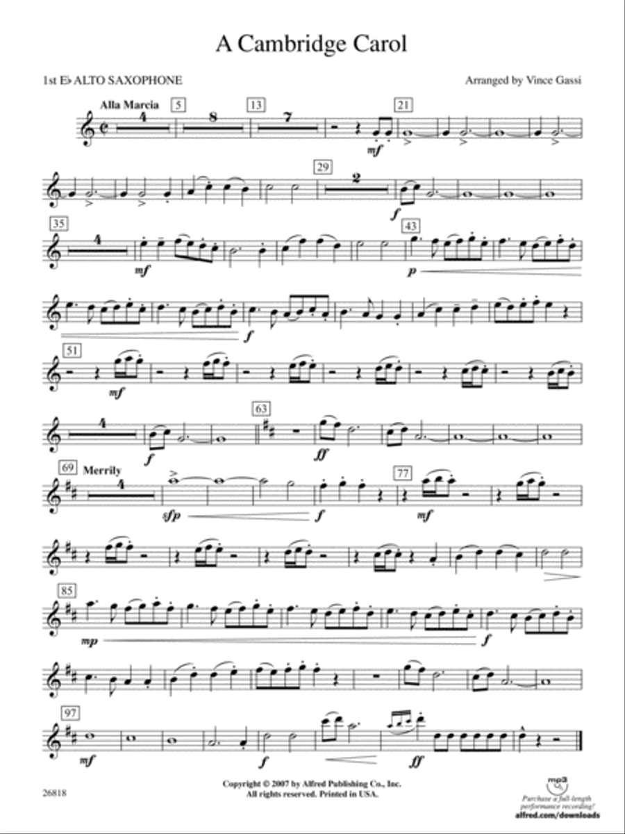 A Cambridge Carol: E-flat Alto Saxophone Concert Band scores gallery preview page 1