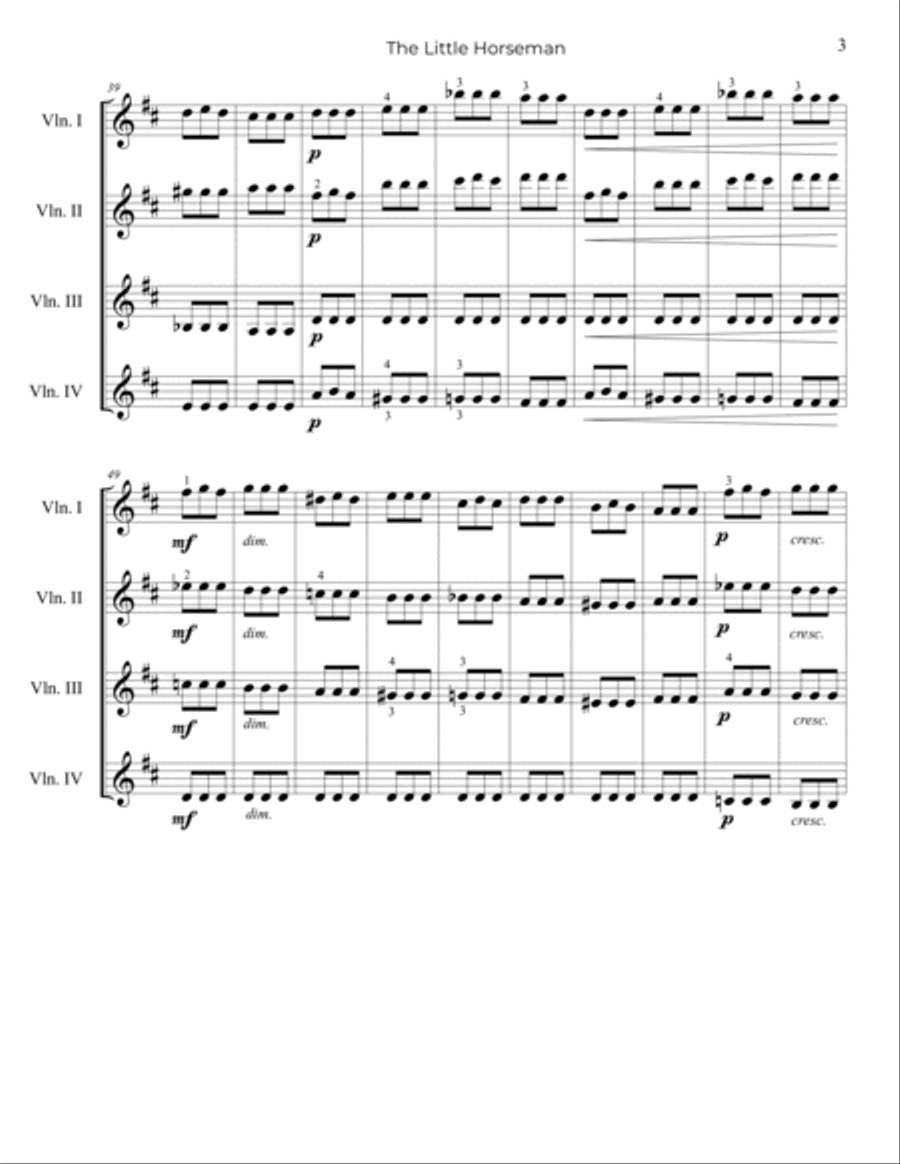Tchaikovsky: The Little Horseman, Op.39, No.4 - arr. for Violin Quartet String Quartet scores gallery preview page 4