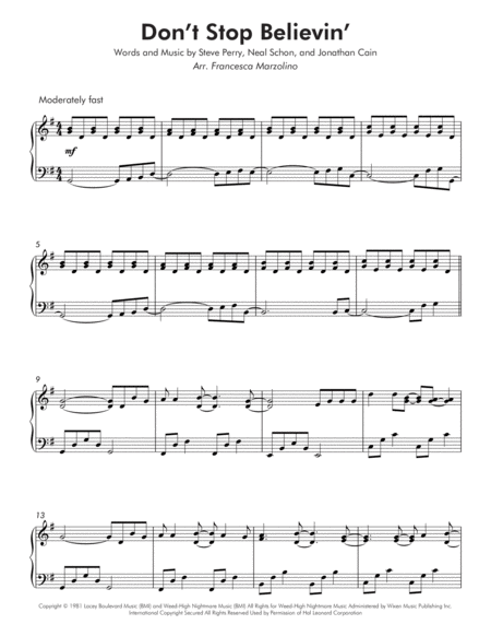 Don't Stop Believin' (Intermediate Piano - G Major) image number null