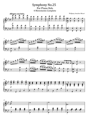 Mozart - Symphony No.25 K.183 - For Piano Solo 4 Movements Complete Original