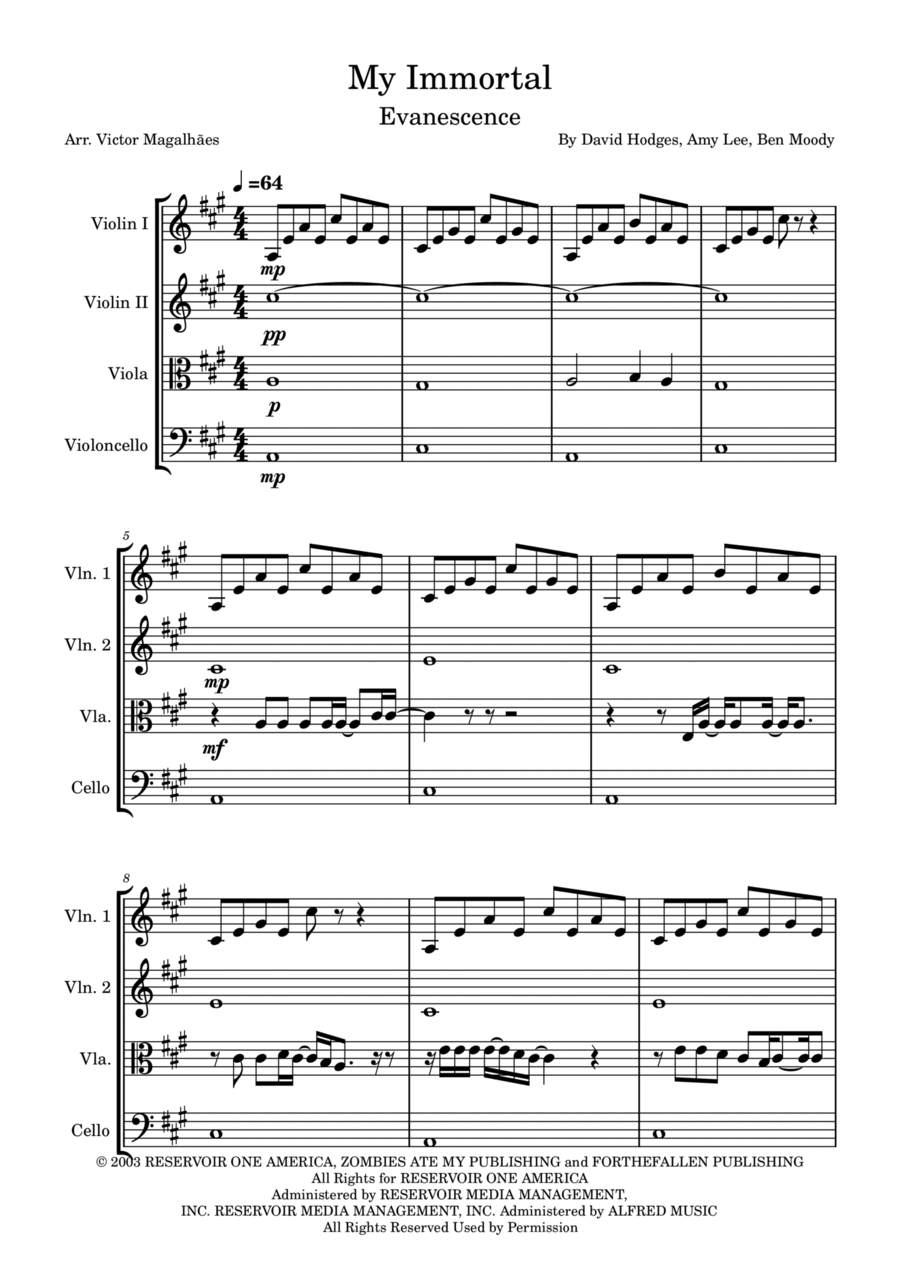 My Immortal String Quartet scores gallery preview page 1