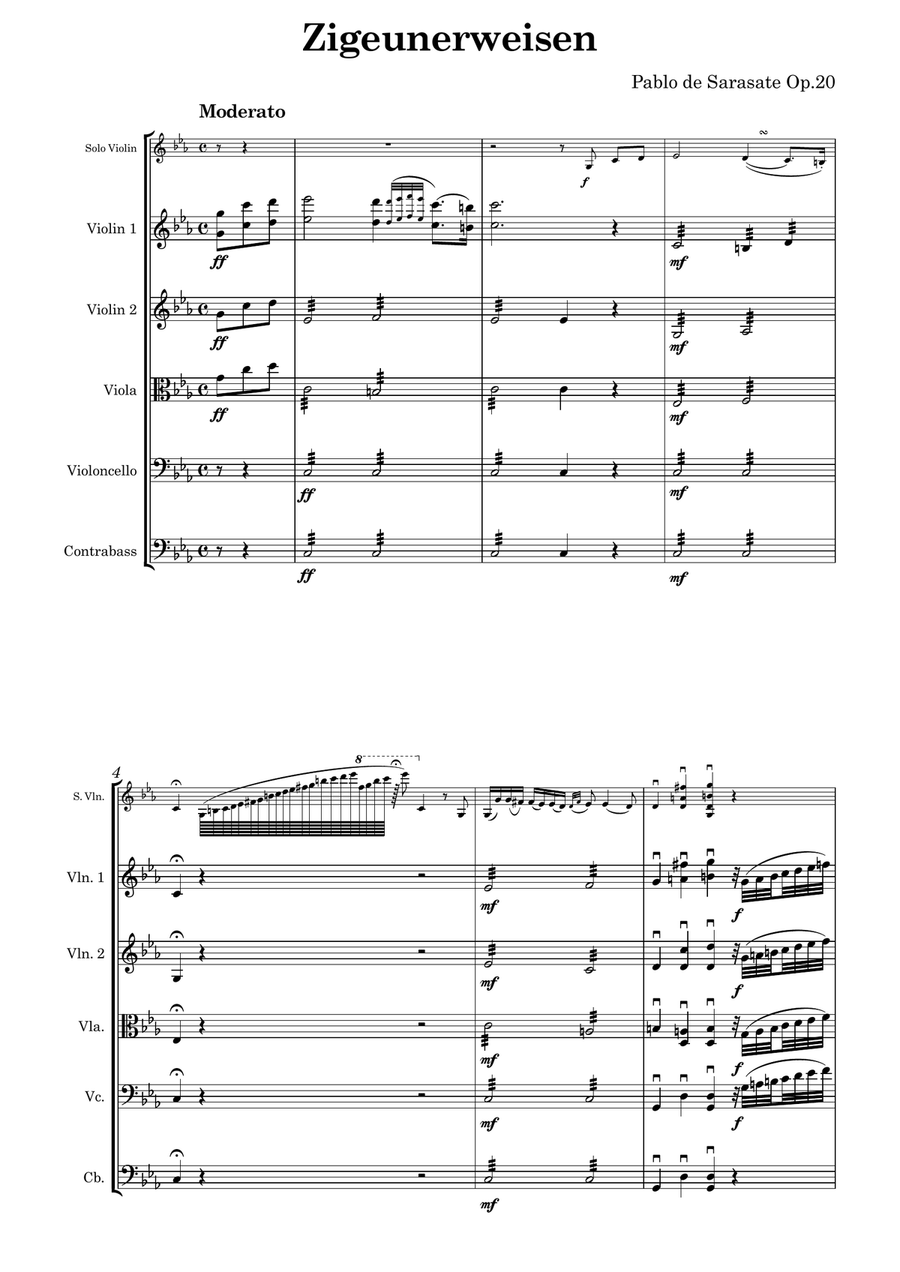 Sarasate Zigeunerweisen Op.20 for Violin and String Orchestra String Orchestra scores gallery preview page 2