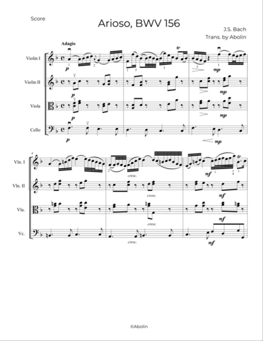Bach: Arioso, BWV 156 - String Quartet String Quartet scores gallery preview page 2