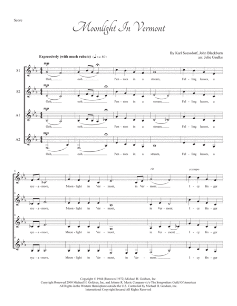 Moonlight In Vermont Moonlight In Vermont SSAA scores gallery preview page 1