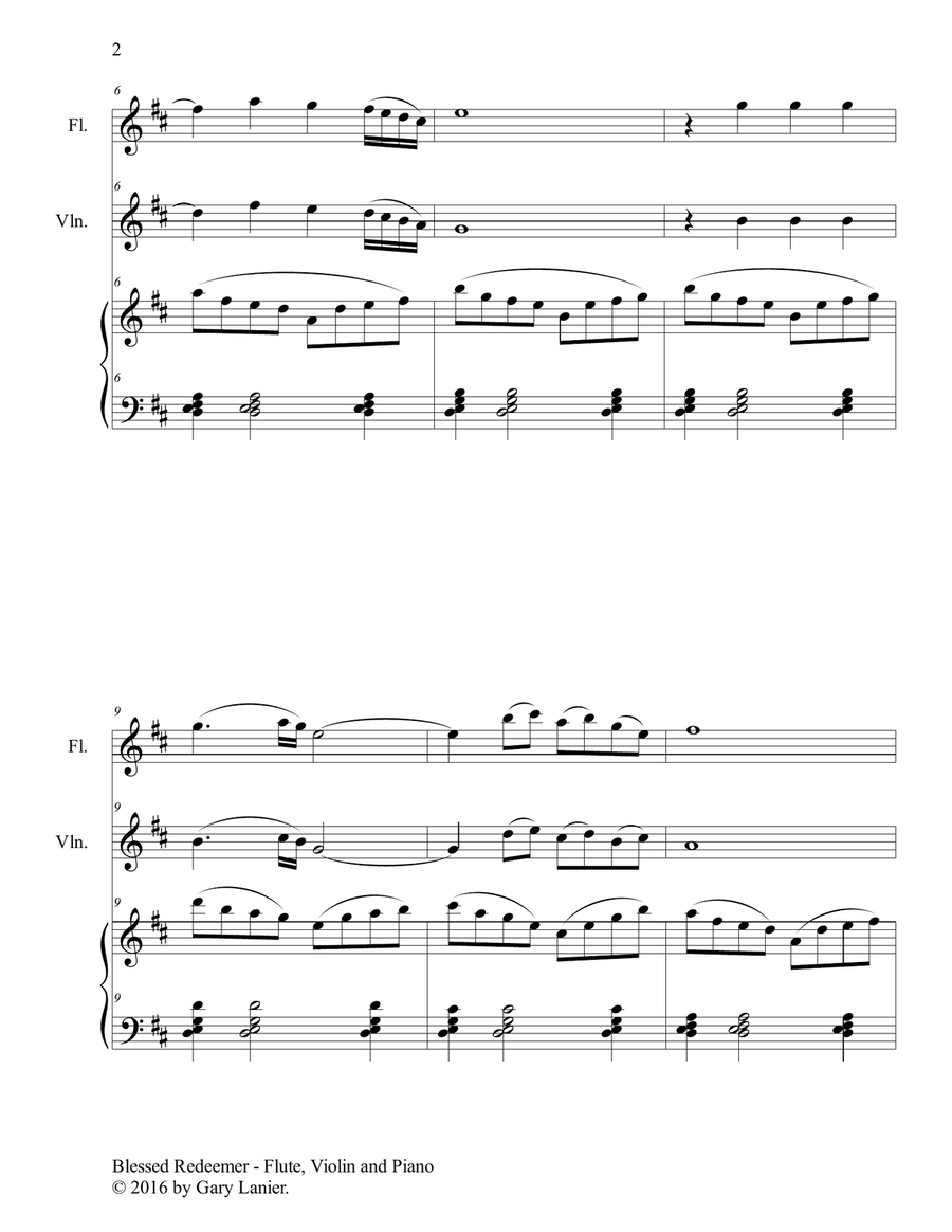 BLESSED REDEEMER (Trio – Flute, Violin & Piano with Score/Parts) Flute scores gallery preview page 3