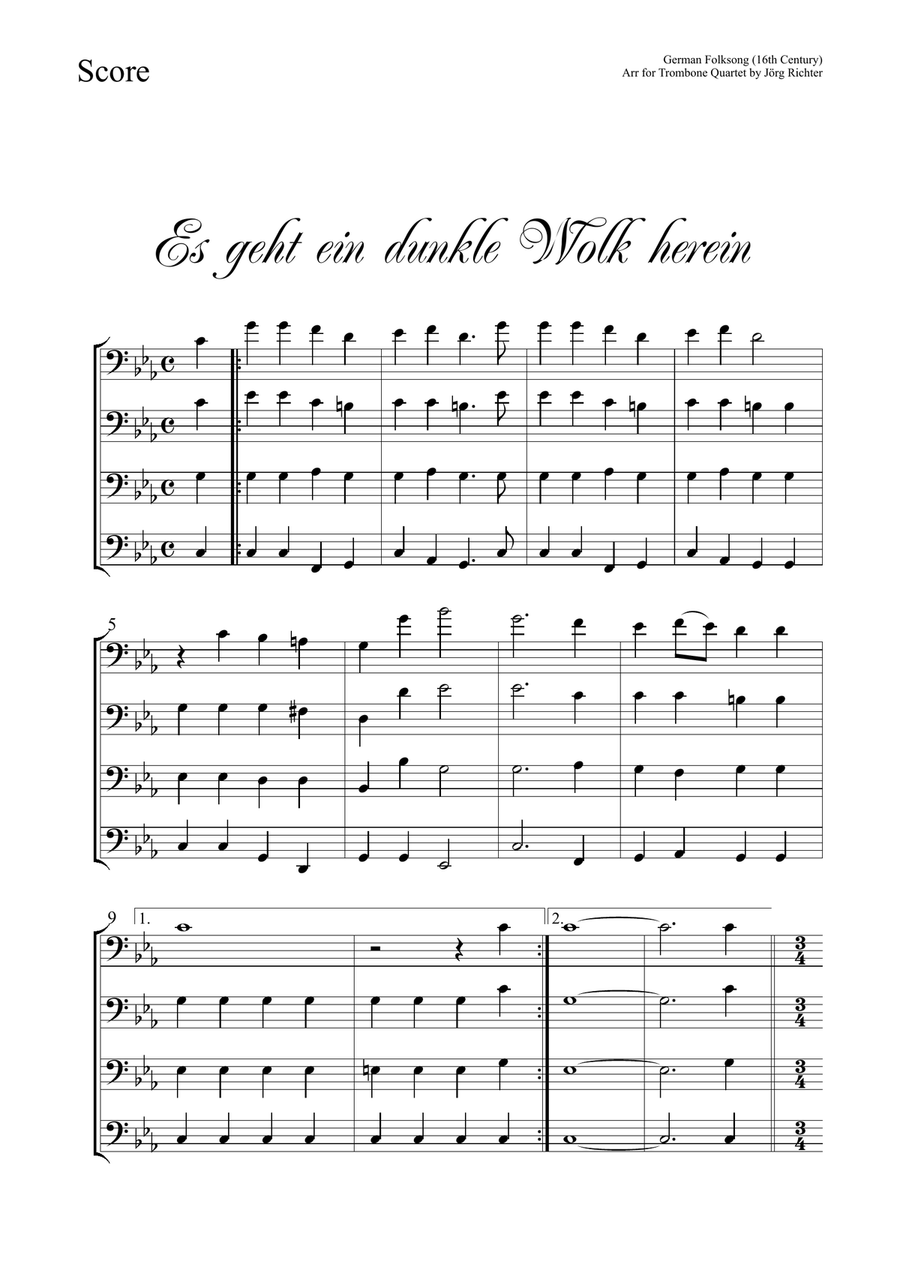 22 German Folk Songs for Trombone Quartet Brass Quartet scores gallery preview page 6