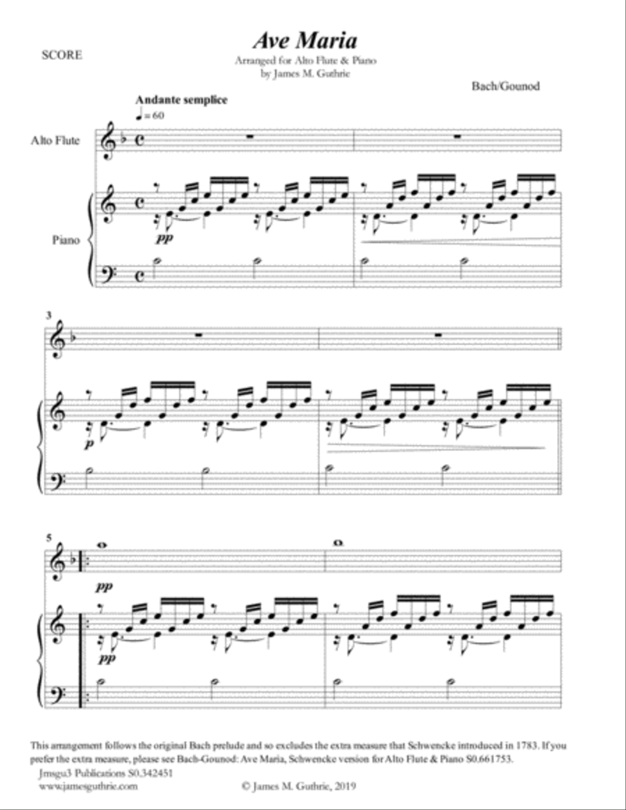 Bach-Gounod: Ave Maria for Alto Flute & Piano Flute Solo scores gallery preview page 1