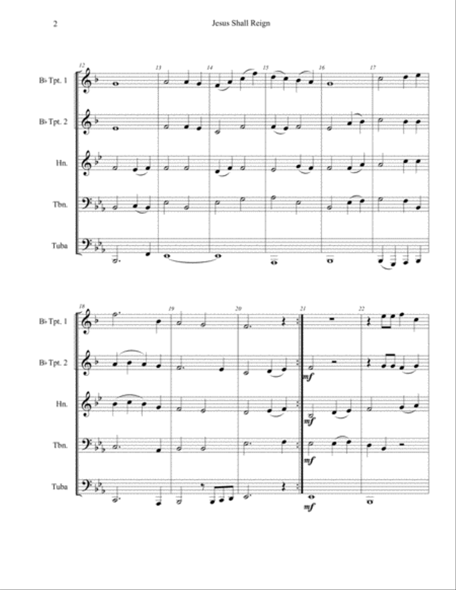 Jesus Shall Reign (Brass Quintet) Brass Quintet scores gallery preview page 4