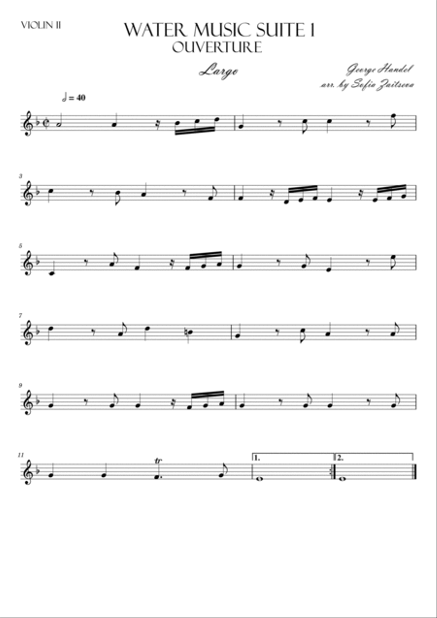 Water Music Suite 1 Overture ( Largo + Allegro ) String Quartet scores gallery preview page 5