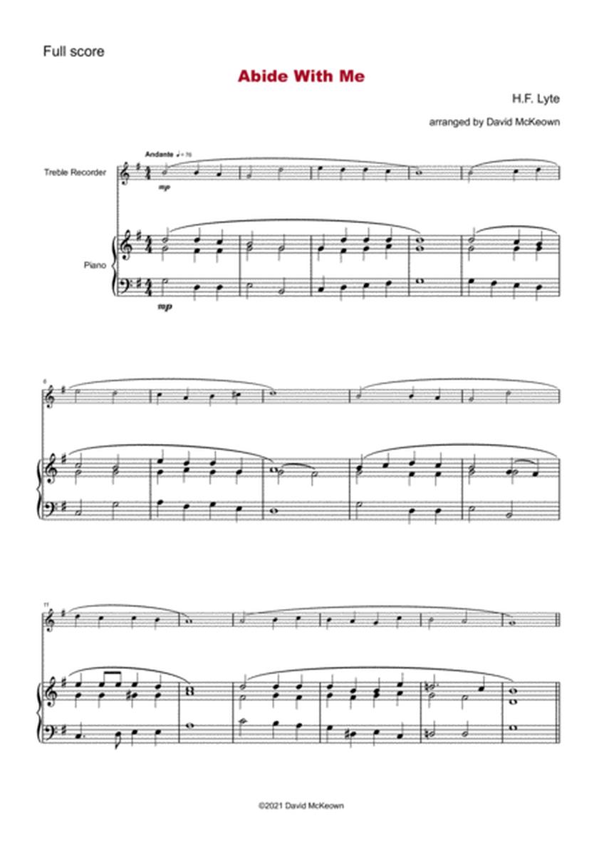 Abide With Me, Gospel Hymn for Treble Recorder and Piano