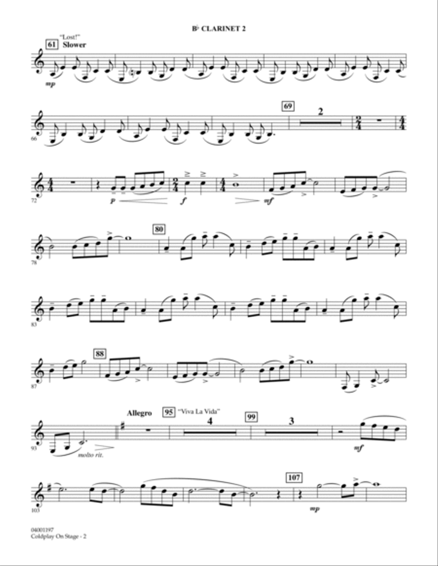 Coldplay on Stage - Bb Clarinet 2 Concert Band scores gallery preview page 2