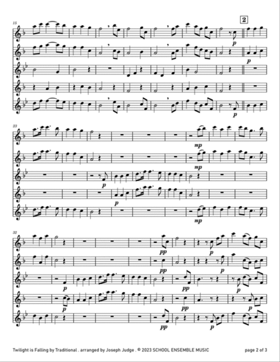Twilight Is Falling for Saxophone Quartet in Schools Saxophone Quartet scores gallery preview page 2