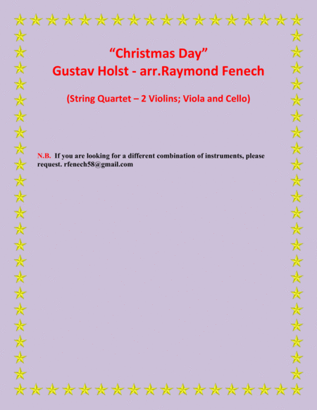 Christmas Day-Gustav Holst- STRING QUARTET (2 Violins; Viola and Violoncello) - Advance Intermediate image number null